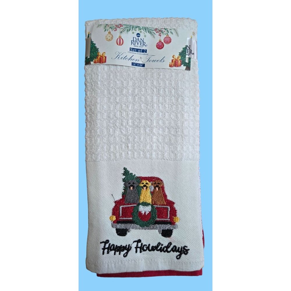 Dan River Set Of 2 Christmas Embroidered Kitchen Towels 16" X 26"
